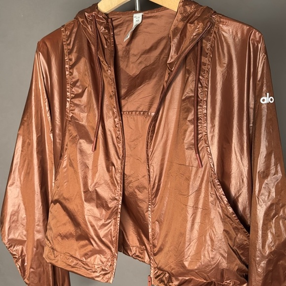 ALO YOGA • NWOT Brown Copper Windbreaker Jacket Hoodie • Size XS - Picture 3 of 10